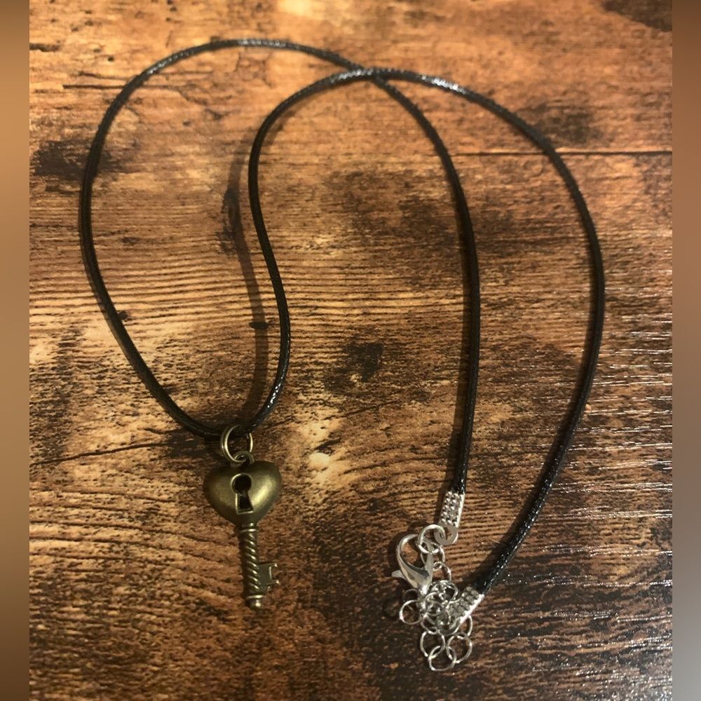 Brass Locket Heart Key Necklace